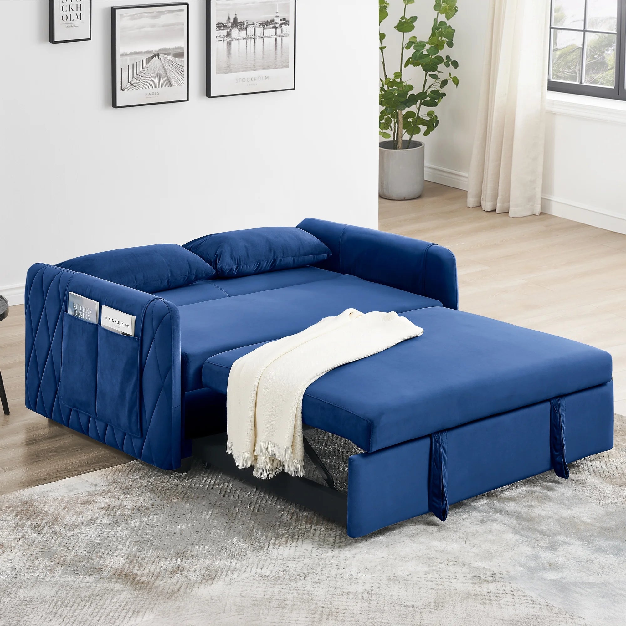 Convertible Sofa Bed, 3 in 1 Sleeper Sofa with 2 Pillows and Adjustable Backrest for Living Room Office, Black