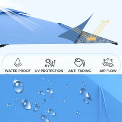 AECOJOY 10FT Large Patio Umbrella with Solar Lights, Rectangle Wall Mounted Outdoor Patio Umbrella, Blue