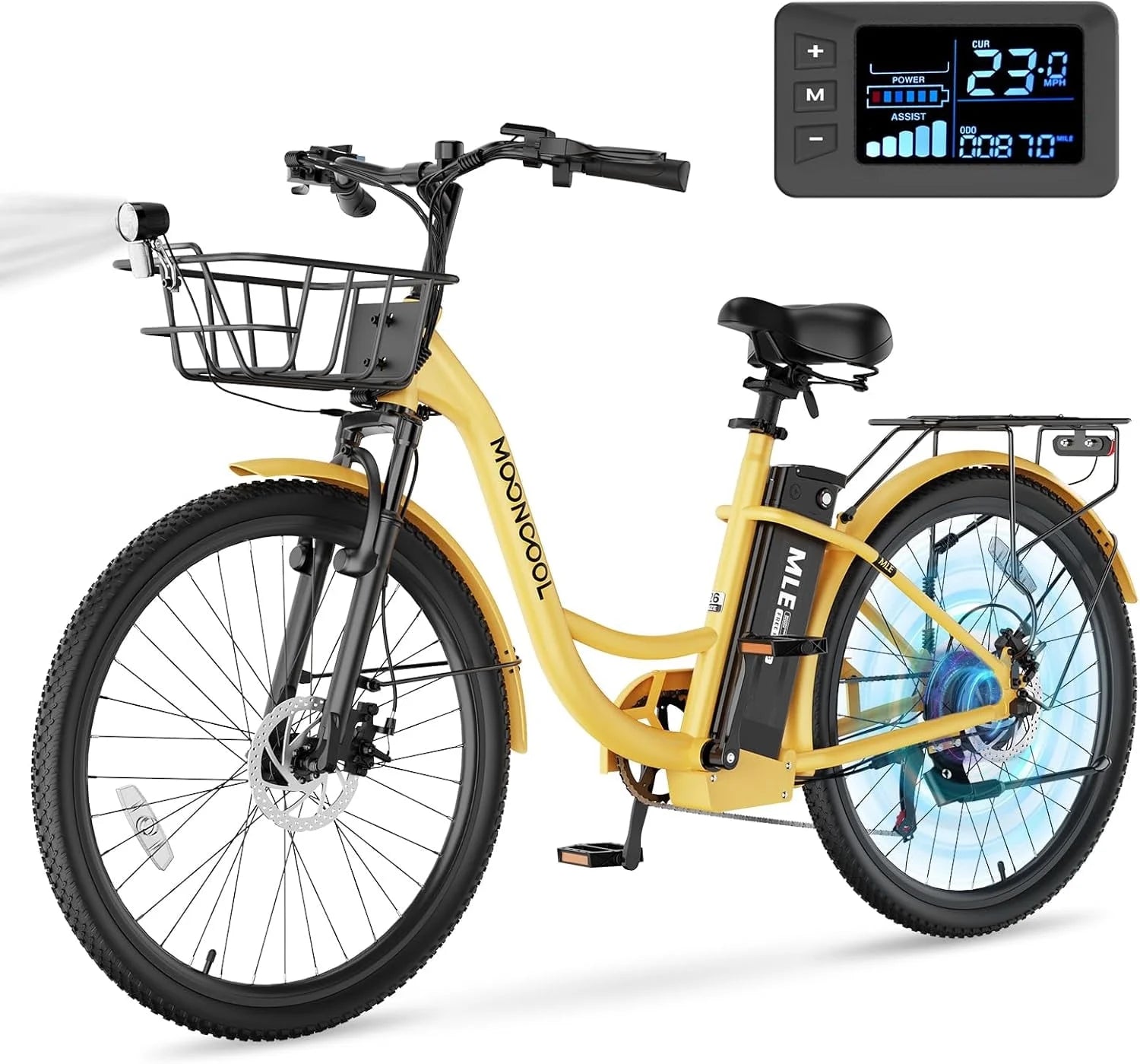 MOONCOOL Electric Bicycle for Adults 350W, 7 - Speed Ebike with 36V 10.4ah Removable Battery， 40 Miles Range, 20 Mph Electric Commuter Bike for Women Men, Certified to UL 2849 by SGS