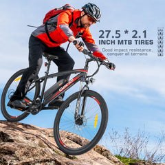 Gocio 27.5" Electric Bike, Peak 750W Electric Bike for Adults, 22mph Electric Mountain Bicycles, 48V 10.4ah Battery Ebike UL 2849, Aluminum Alloy, Lockable Suspension Fork, Shimano 21 Speed