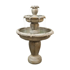 Indoor/Outdoor 3 - Tiers Concrete Floor Water Fountain with Electric Pump for Patio Lawn Home Decor