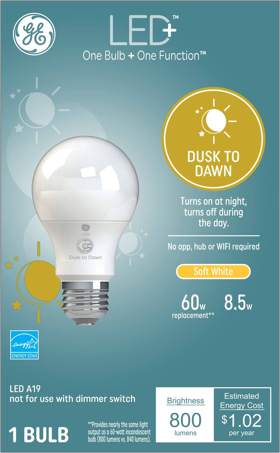 Ge Light Bulb, LED+, Dusk to Dawn Soft White, 8.5 Watts