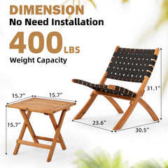 AECOJOY 3 Piece Patio Furniture Set, Acacia Wood Outdoor Bistro Set with Coffee Table & Folding Chairs