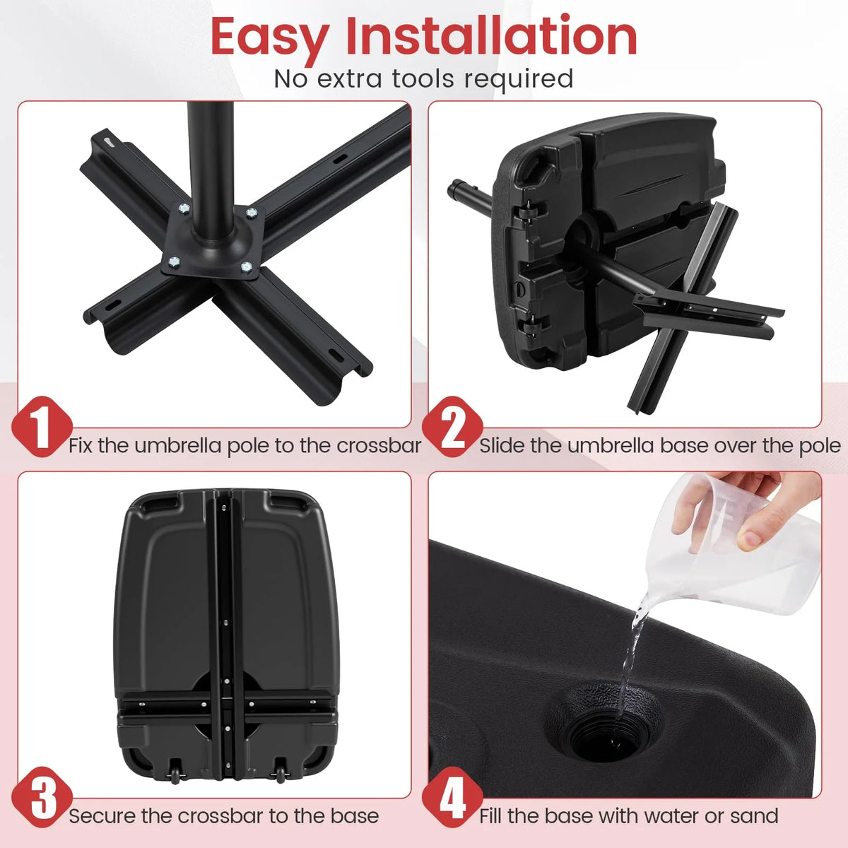 225 LBS Cantilever Patio Umbrella Base with Wheels and Crossed Base