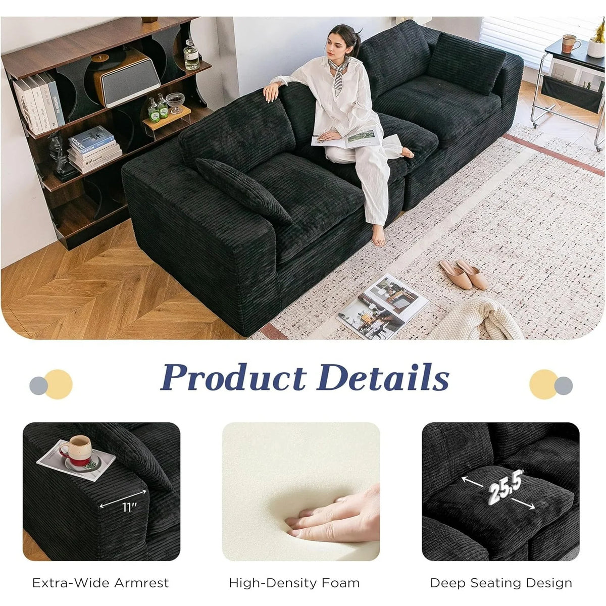 AECOJOY 110" Oversized Sofa for Living Room, 3 Seater Cloud Boneless Couch with Fluffy Seat Cushions