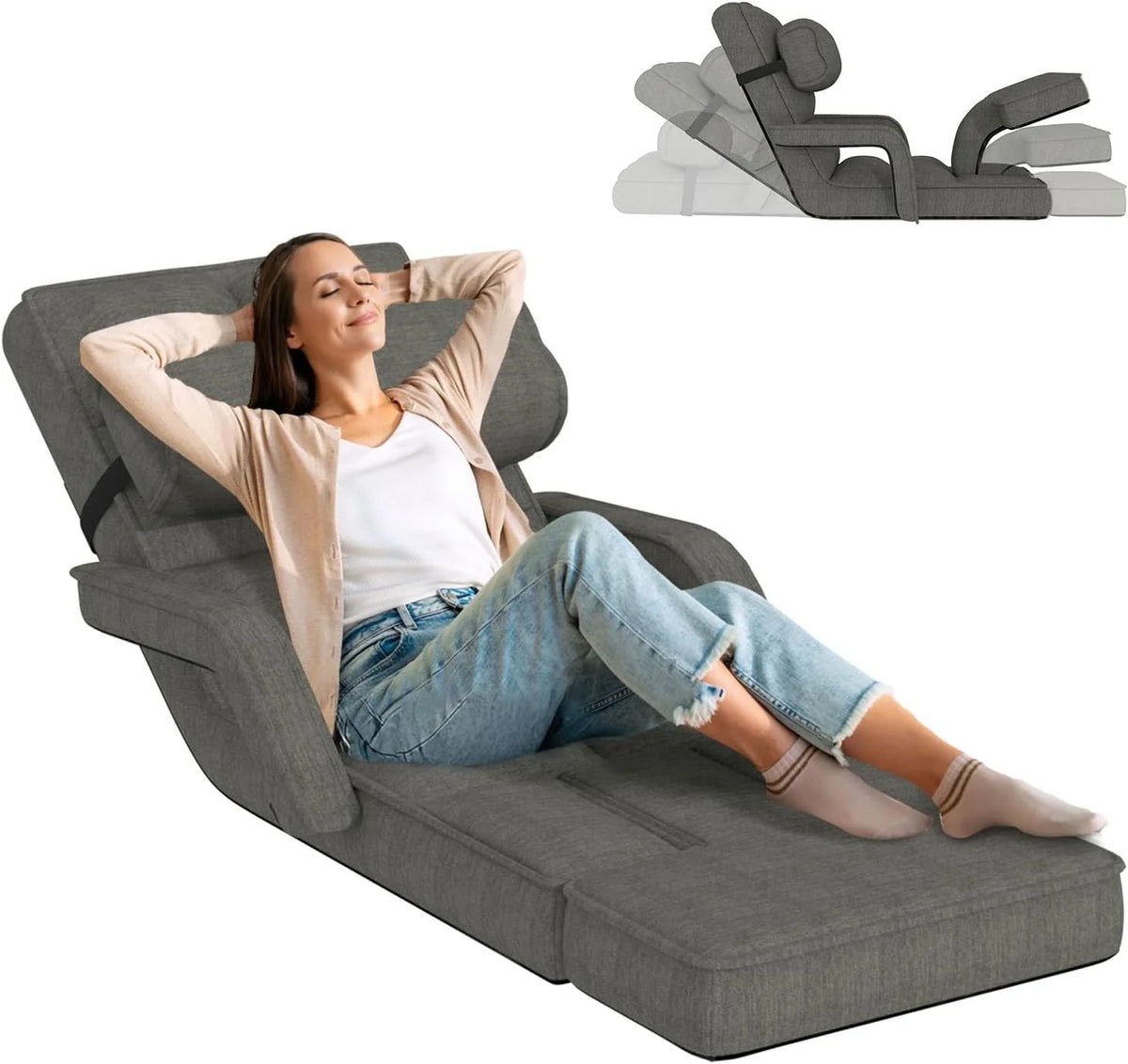 AECOJOY Floor Chair, Padded Folding Gaming Chair with 14-Level Adjustable Backrest, Portable Lazy Sofa