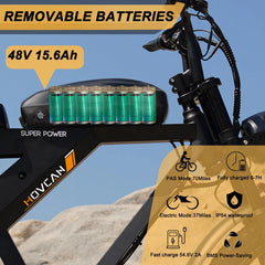 Movcan V30 Electric Bike for Adult, 1000W 20" Fat Tire 48V 15.6AH Removable Battery, 28MPH 7 - Speed Disc Brake Off - Road Mountain Ebike UL2849
