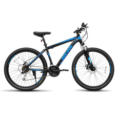 SOCOOL Adult Mountain Bike, Stainless Steel Frame, 26 in Wheels, Hardtail Bicycle for Mens Womens, 21 Speed Shimano, Suspension Fork and Dual Disc Brake - Black & Blue