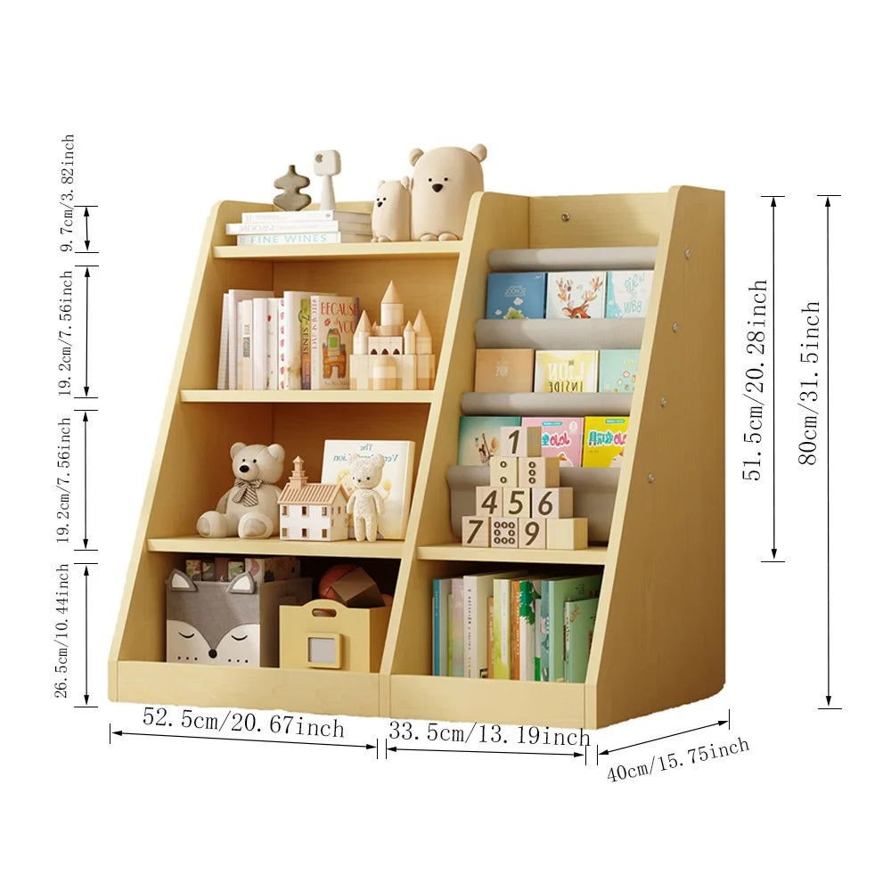 IVV Montessori Kid Bookshelf, Modern Wood Bookcase 4 Tier Children Book Rack Display Toy Storage Organizer Sling Book Rack for Classroom Bedroom Nursery Playroom (Pink)