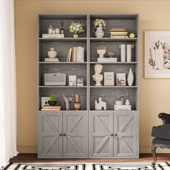Furmax 1 Piece 4 - Shelf Farmhouse Bookcases 4 - Tier Bookshelf with Adjustable Shelves&Doors, Storage Cabinet for Home Living Room, Kitchen, Office, White