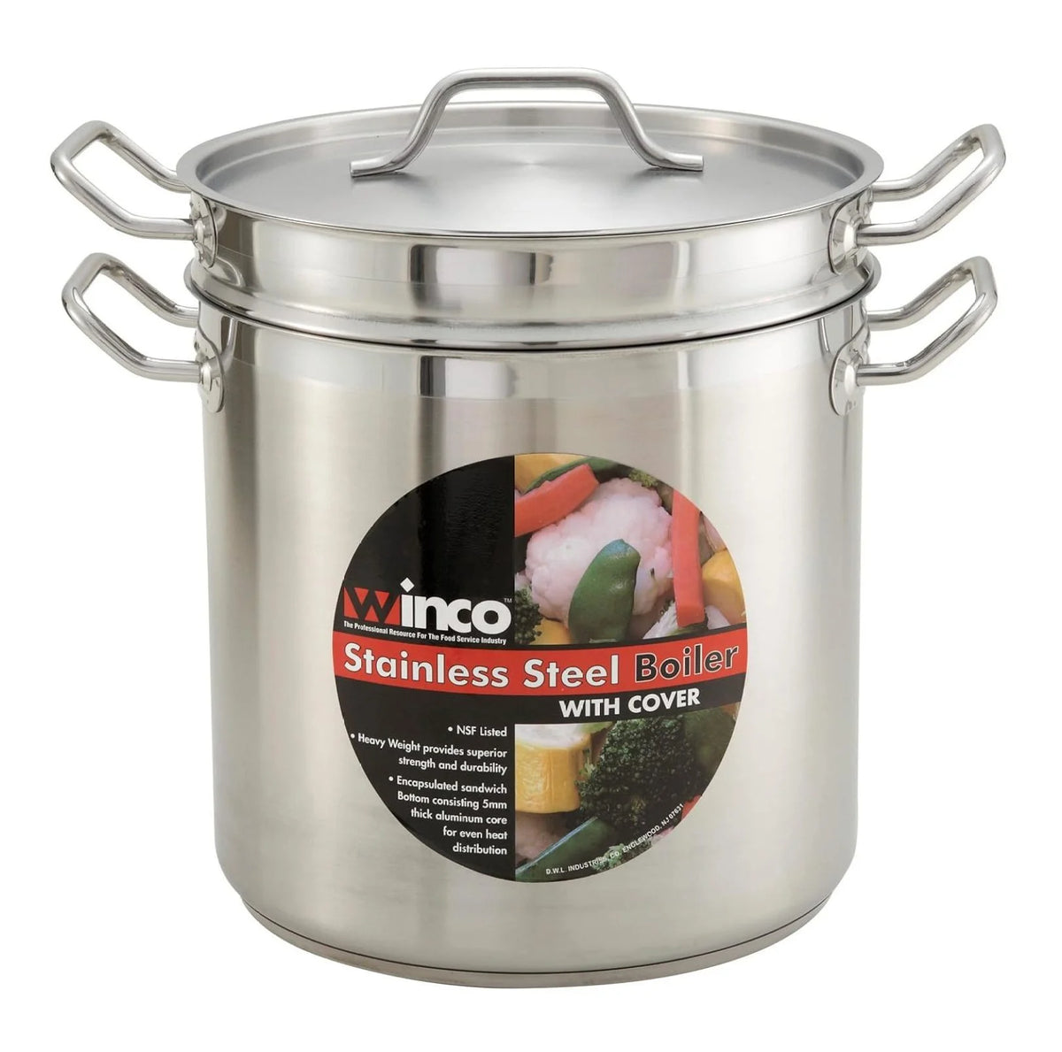Winware Stainless Steel 8 Quart Double Boiler with Lid - Heavy Duty Encapsulated Bottom - Commercial Grade - Professional Cookware for Melting Chocolate, Sauces & More