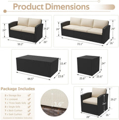 AECOJOY 7 PCS Outdoor Patio Furniture Sets with 2 Storage Boxes, Black & Beige