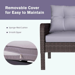 AECOJOY Outdoor 5 Pieces Patio Furniture Set, PE Rattan Wicker Chairs with Ottoman and Table, Brown/Grey