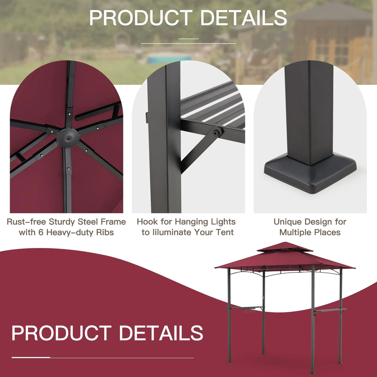 AECOJOY Grill Gazebo 8’x 5’ Outdoor Patio Backyard BBQ Grill Shelter, Red