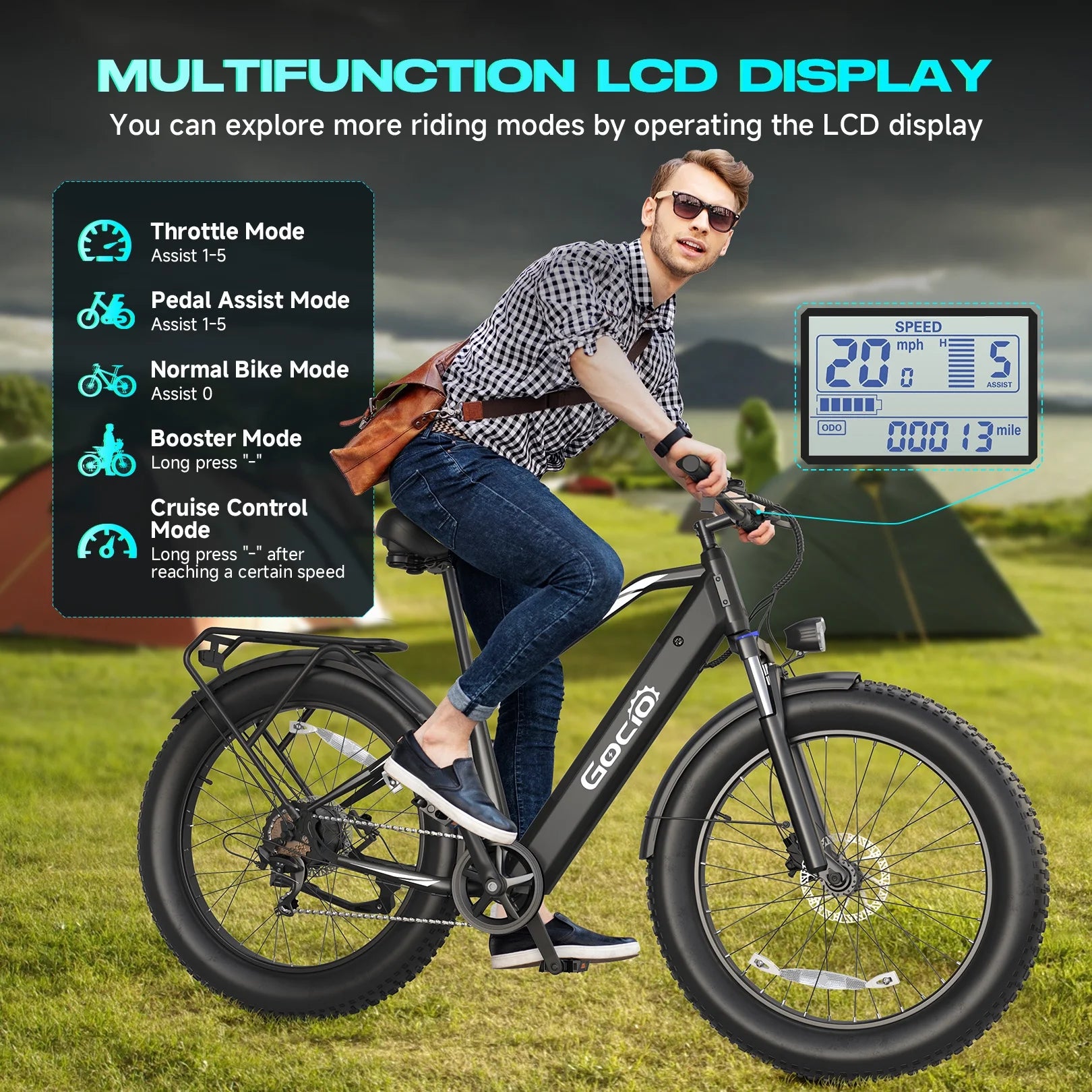 Gocio Electric Bike, 26"x4.0" Fat Tire E - Mountain Bike, Peak 1000W Motor, 28MPH 48V 15ah Battery Removable Ebike for Off Road, Sand, UL2849