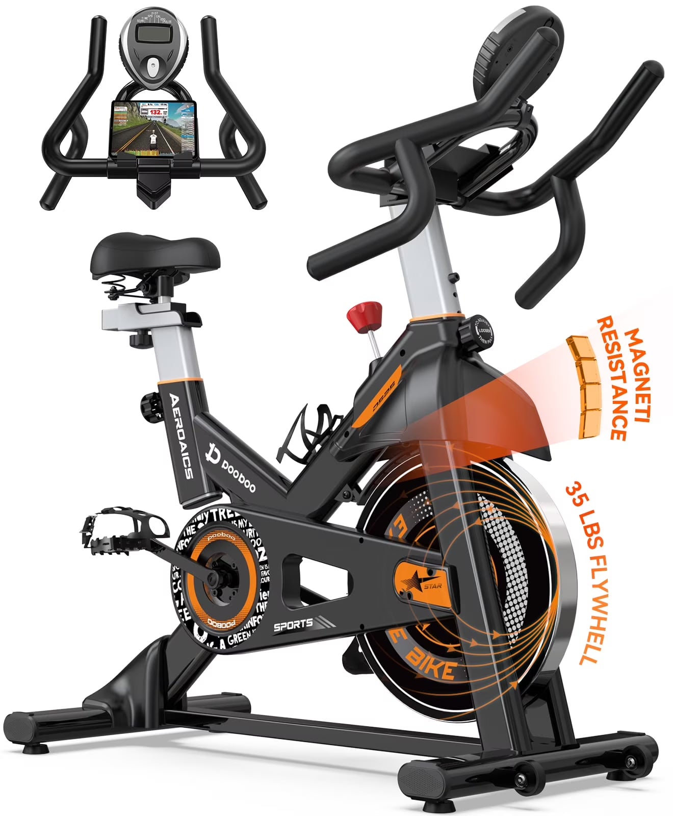 Pooboo Stationary Exercise Bike Indoor Cycling Bike Cycle Bicycle Adjustable Resistance for Home Office Cardio Workout Machine Max Weight 350 lb