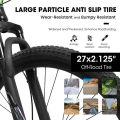 27" Mountain Bike, 21 - Speed Dual Disc Brakes with Aluminum Frame - Black