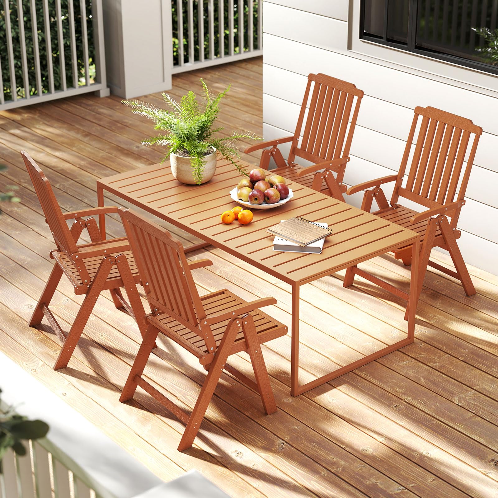 Tangkula Foldable Patio Chair All-Weather HDPE Outdoor Dining Chair with Armrest