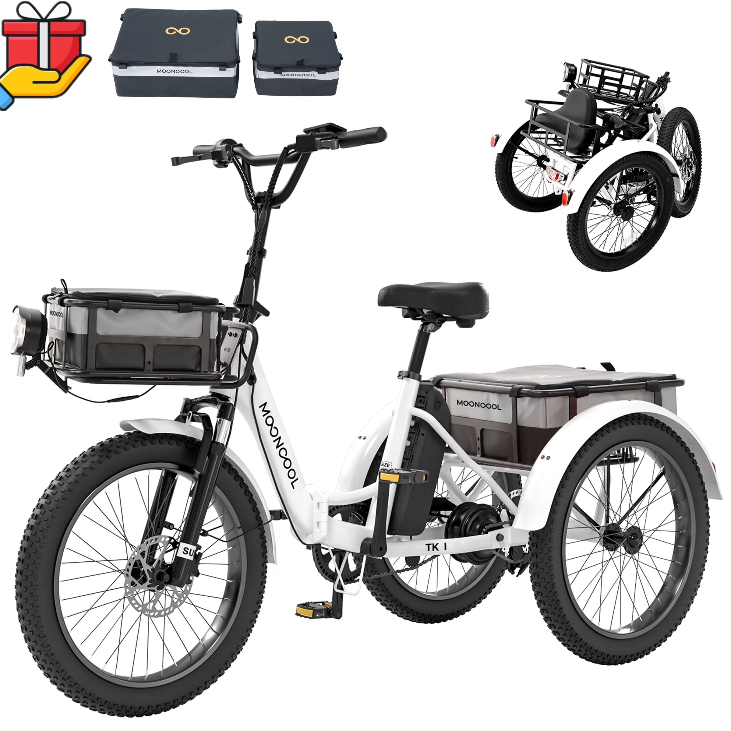 ABORON 3.0 Fat Tire Electric Trike for Senior Foldable E - Bike, 500W Motorized Tricycle Adult 20" Folding 3 Wheel Electric Commute Bike Trike W/48V Battery and Storage Baskets