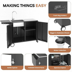 AECOJOY Outdoor Kitchen Sink with Hose Hook up, Stainless Steel Grill Prep Table Kitchen Cabinets Island
