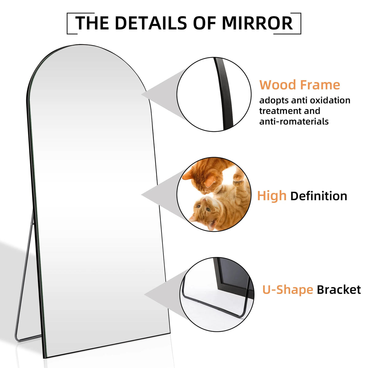 Ufurpie 71"×32" Large Full Length Mirror, Arch Mirror, Floor Mirror with Stand, for Bedroom Living Room Dressing Room, Black