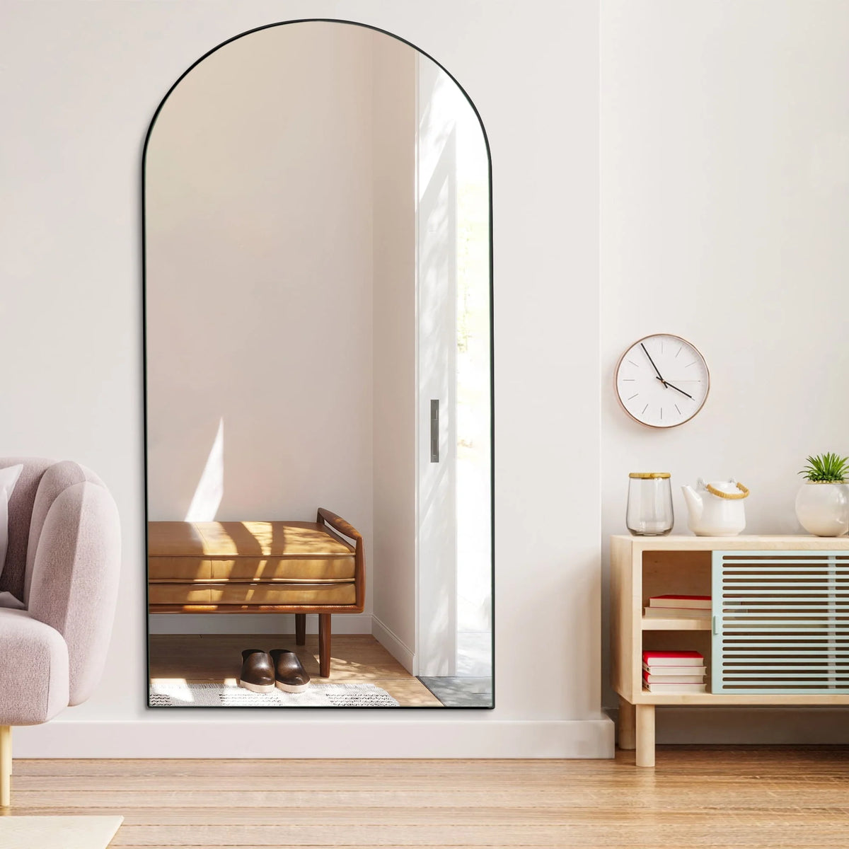 Ufurpie 71"×32" Large Full Length Mirror, Arch Mirror, Floor Mirror with Stand, for Bedroom Living Room Dressing Room, Black