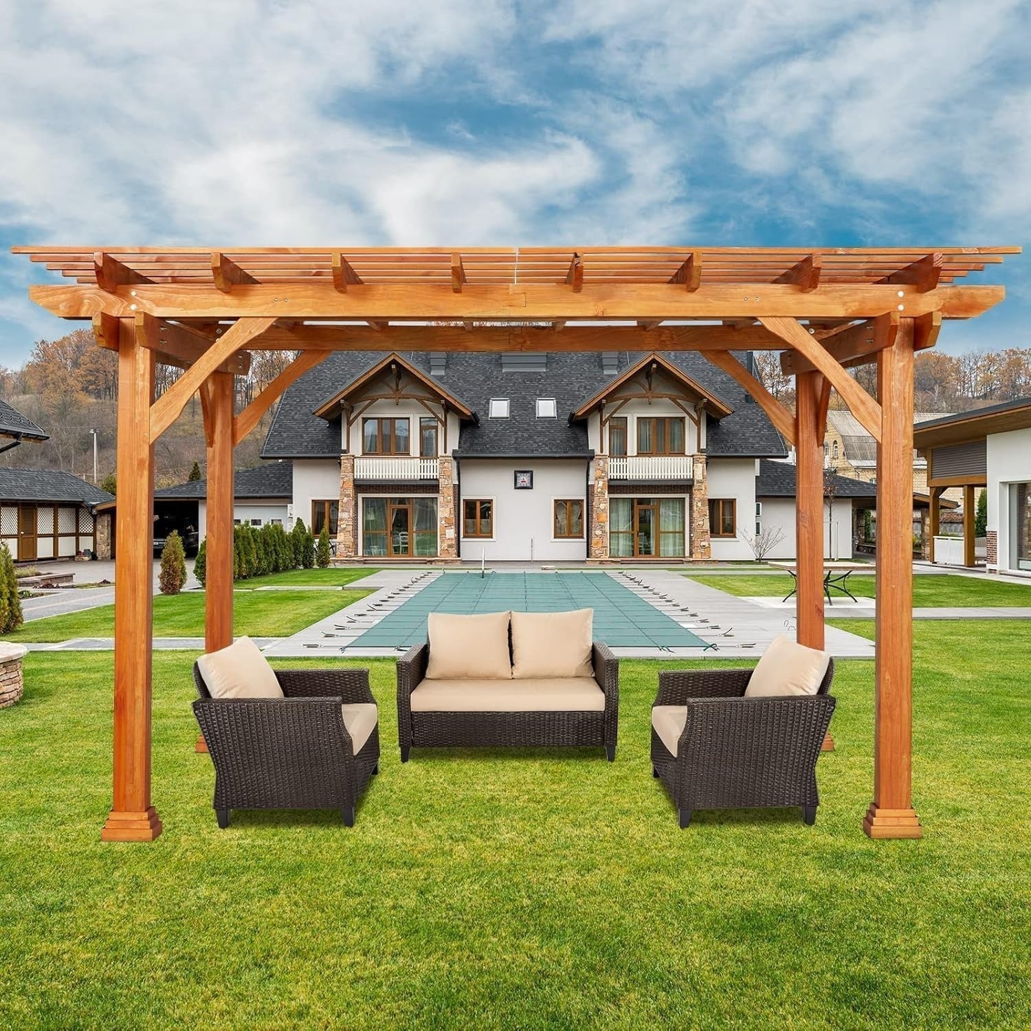 AECOJOY Wood Pergola 12'x10' Gazebo, Outdoor Pergola for Patio Deck Garden Backyard and Patio