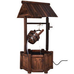 Rustic Outdoor Wishing Well Water Fountain with Electric Pump & Bucket, Old-Fashioned Wood Waterfall Fountain for Garden, Backyard & Patio Decor