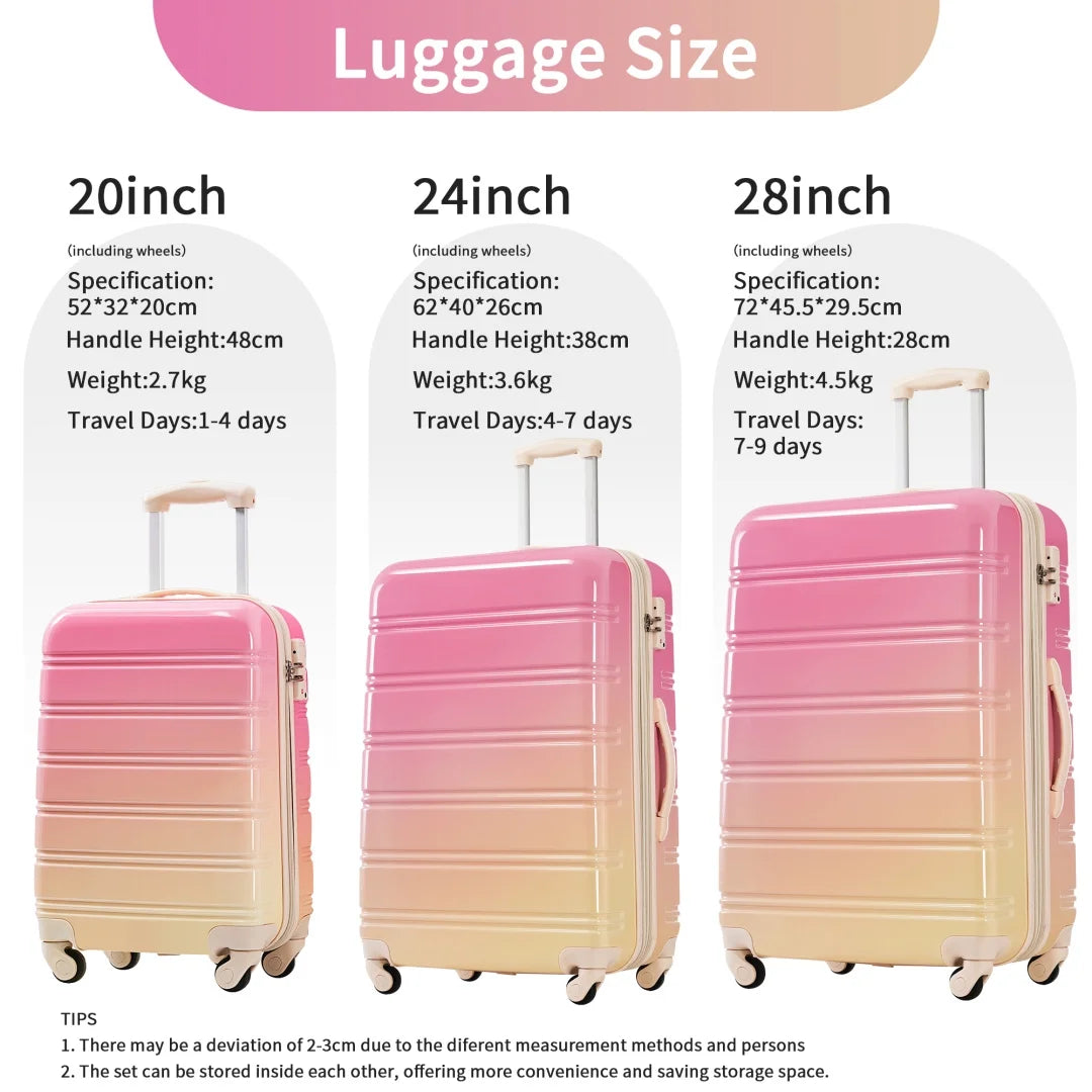 3 Piece Luggage Sets, Hard Shell Suitcase 20/24/28 in with TSA Lock and Spinner Wheels, Expandable Lightweight Travel Luggage for Men Women, Multicolor Purple