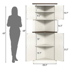 Blotout 68" Tall Farmhouse Corner Cabinet with 4 Doors, 28.3" W Barn Door Storage Cabinet with Adjustable Shelves, 5 Tier Corner Storage Cabinet for Bathroom, Living Room, Kitchen