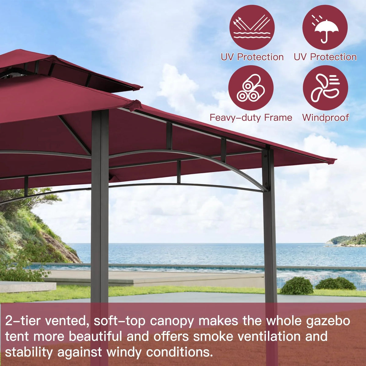 AECOJOY Grill Gazebo 8’x 5’ Outdoor Patio Backyard BBQ Grill Shelter, Red