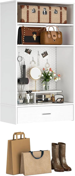 Homieasy 25wall - Mounted Closet System with Magnetic Pegboard & Drawers, Space - Saving Vanity Storage Organizer with Shelves for Bedroom, Entryway, Mudroomwhite