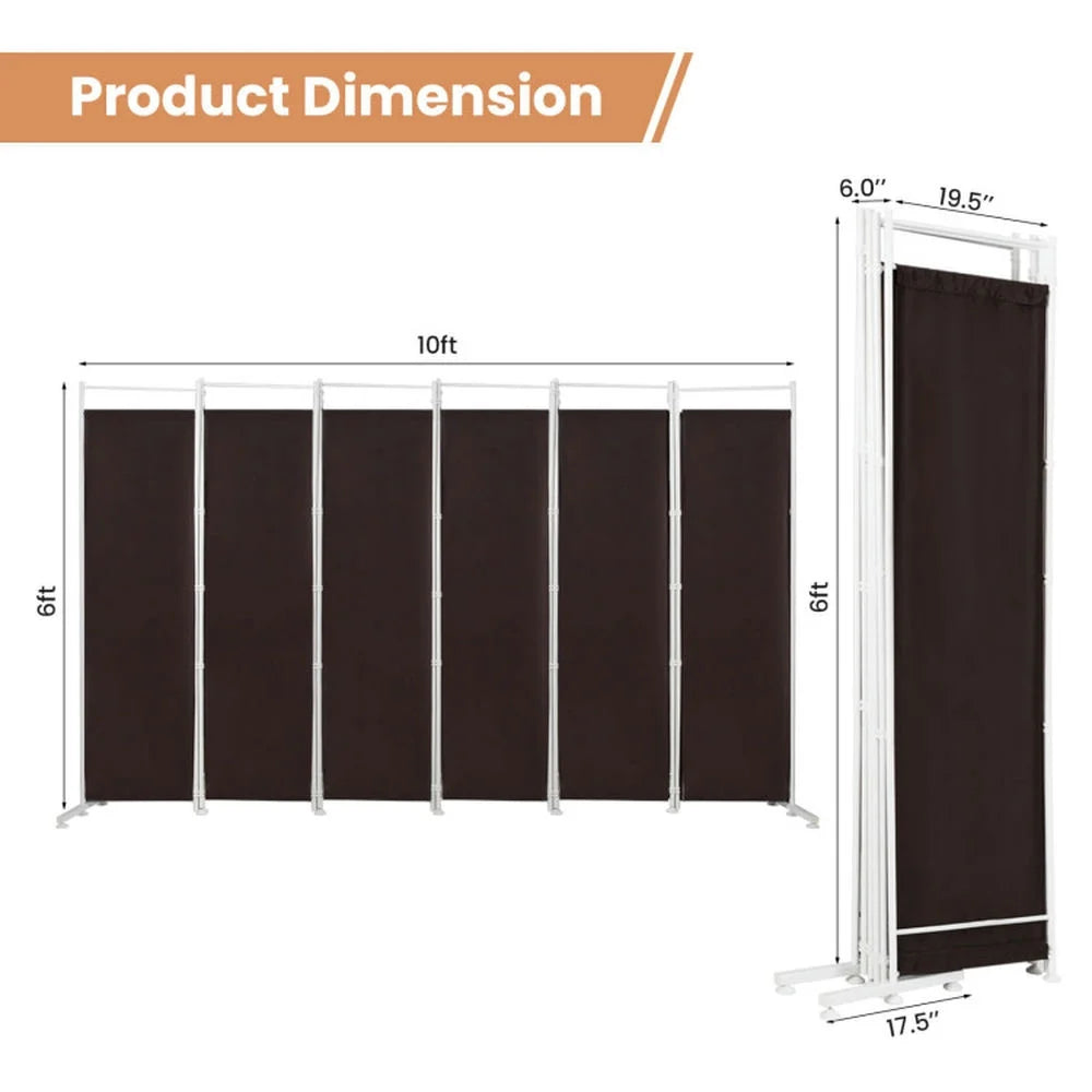 Spaco 6 - Panel Room Divider Folding Privacy Screen, Privacy Screen with 7 Large Adjustable Foot Pads and 2 Support Tubes, Room Divider for Indoor As Home, White