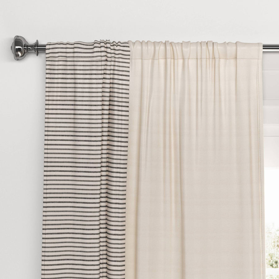 Threshold Blackout Woven Stripe Border Window Curtain Panel - Black - 50 x 84 in