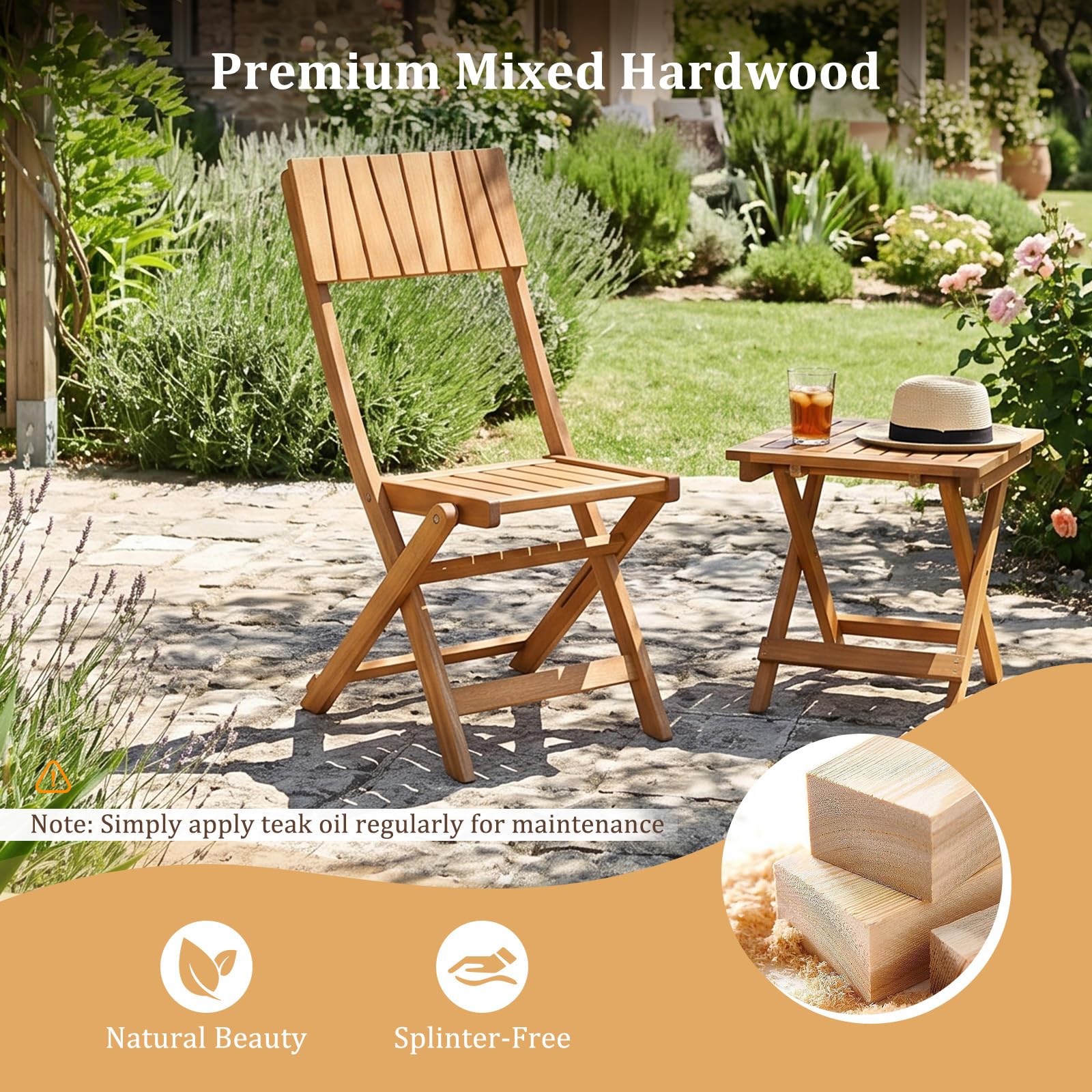 Tangkula Wood Foldable Patio Chairs Set of 2/4