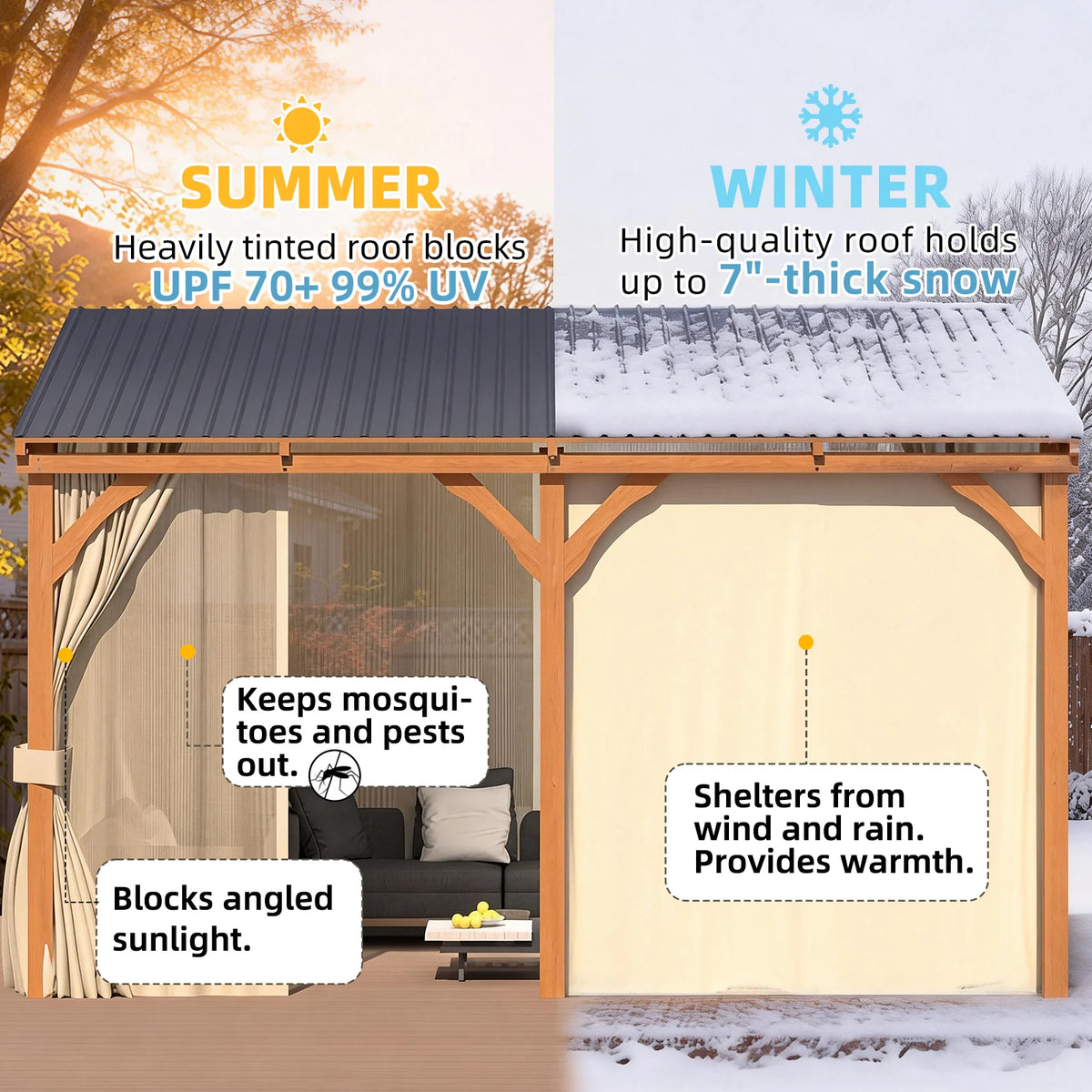 AECOJOY 16x10 Outdoor Wooden Pergola Gazebo with Curtains and Netting for Patio