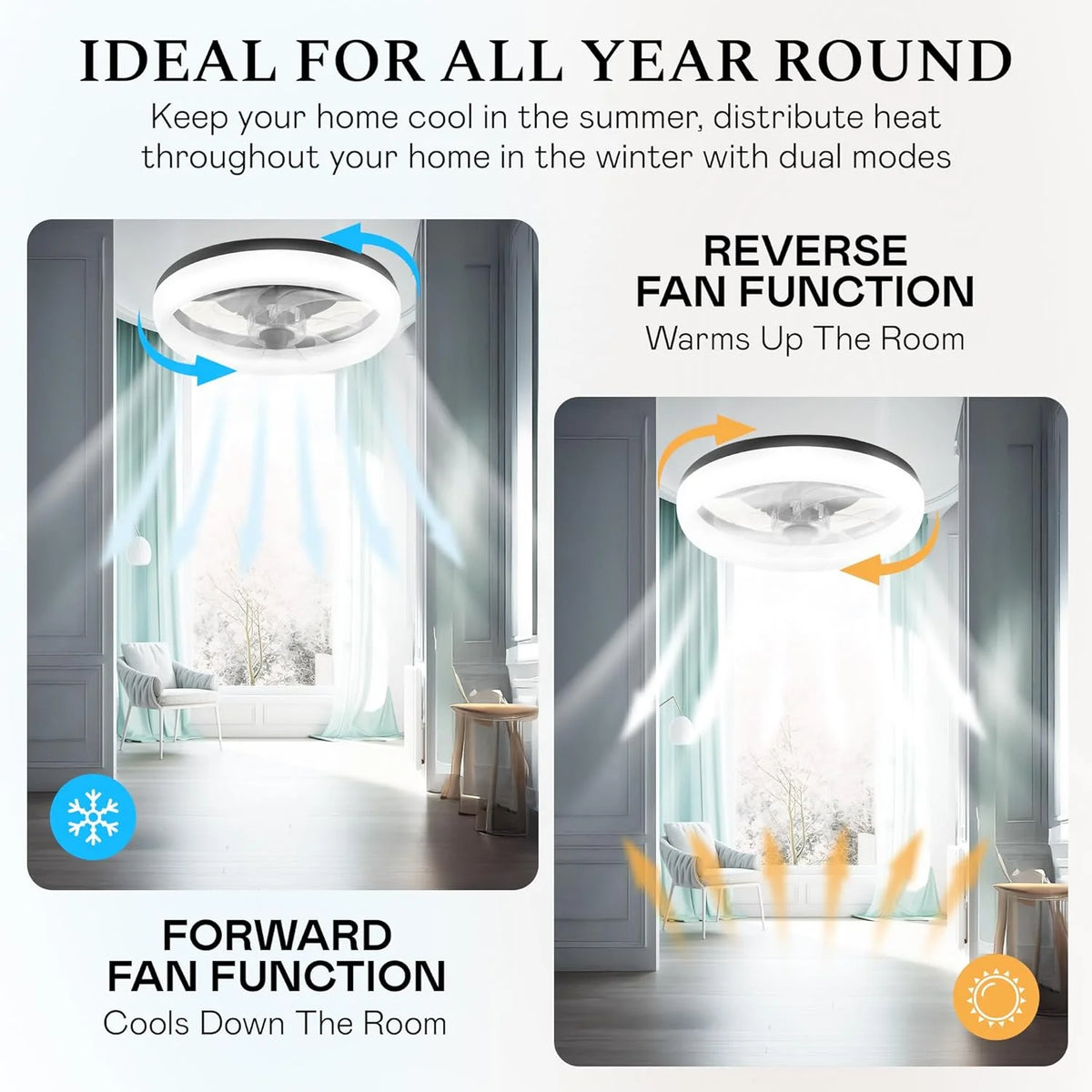 Cannonx 14 Low Profile Ceiling Fans with Lights and Remote, Modern Fandelier Ceiling Fan with Light, 6 Speeds, 3 Lighting Modes 3500K - 5500K, Flush Mount for Bedroom, LED 2200 Lumens