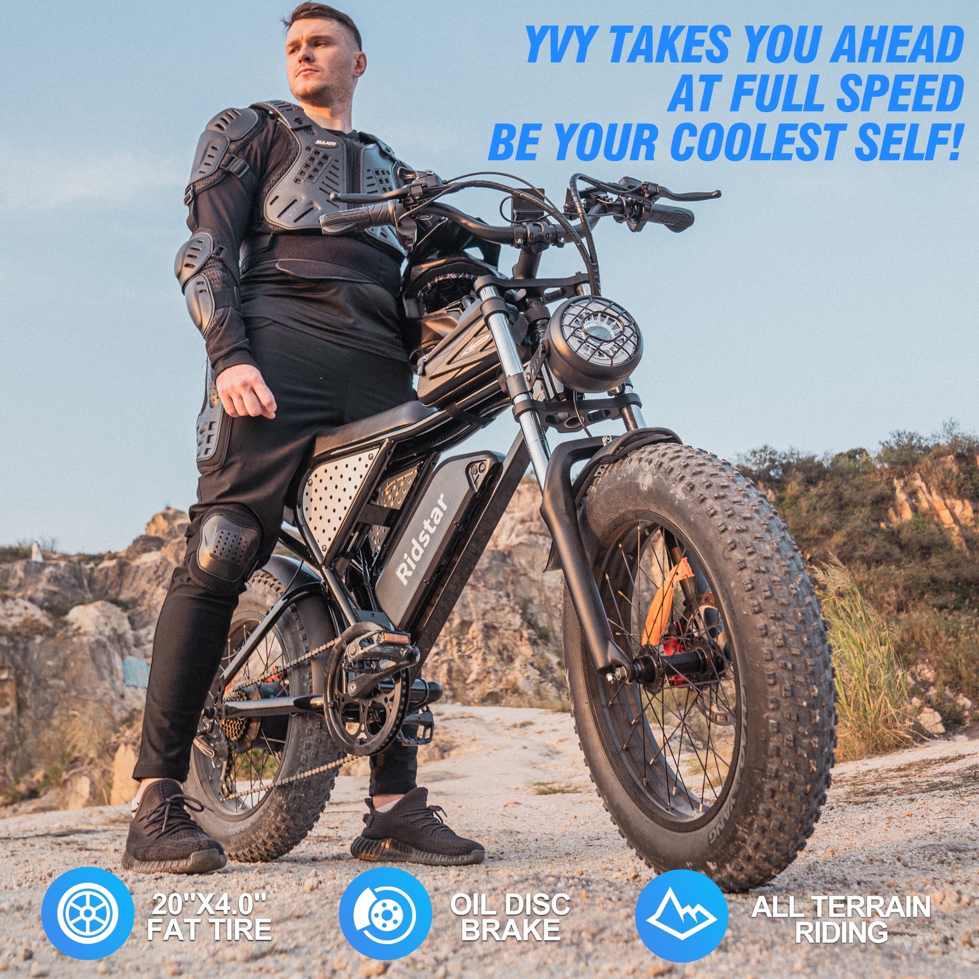 Ridstar Electric Bike for Adults Q20, 1200W 30MPH, 48V 15.6ah Electric Bicycle, 7 Speed Full Suspension Mountain Bike UL2849