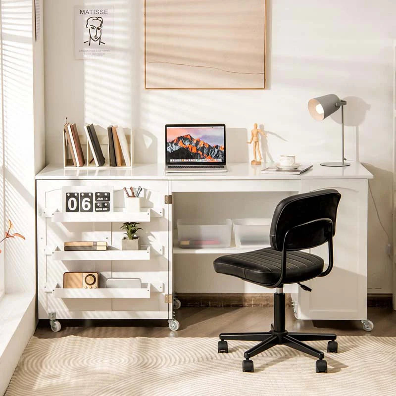 62.5" Folding Sewing Table Rolling Craft Station with Storage Cabinet & Shelves, Foldable Sewing Machine Desk w/ Lockable Wheels for Home