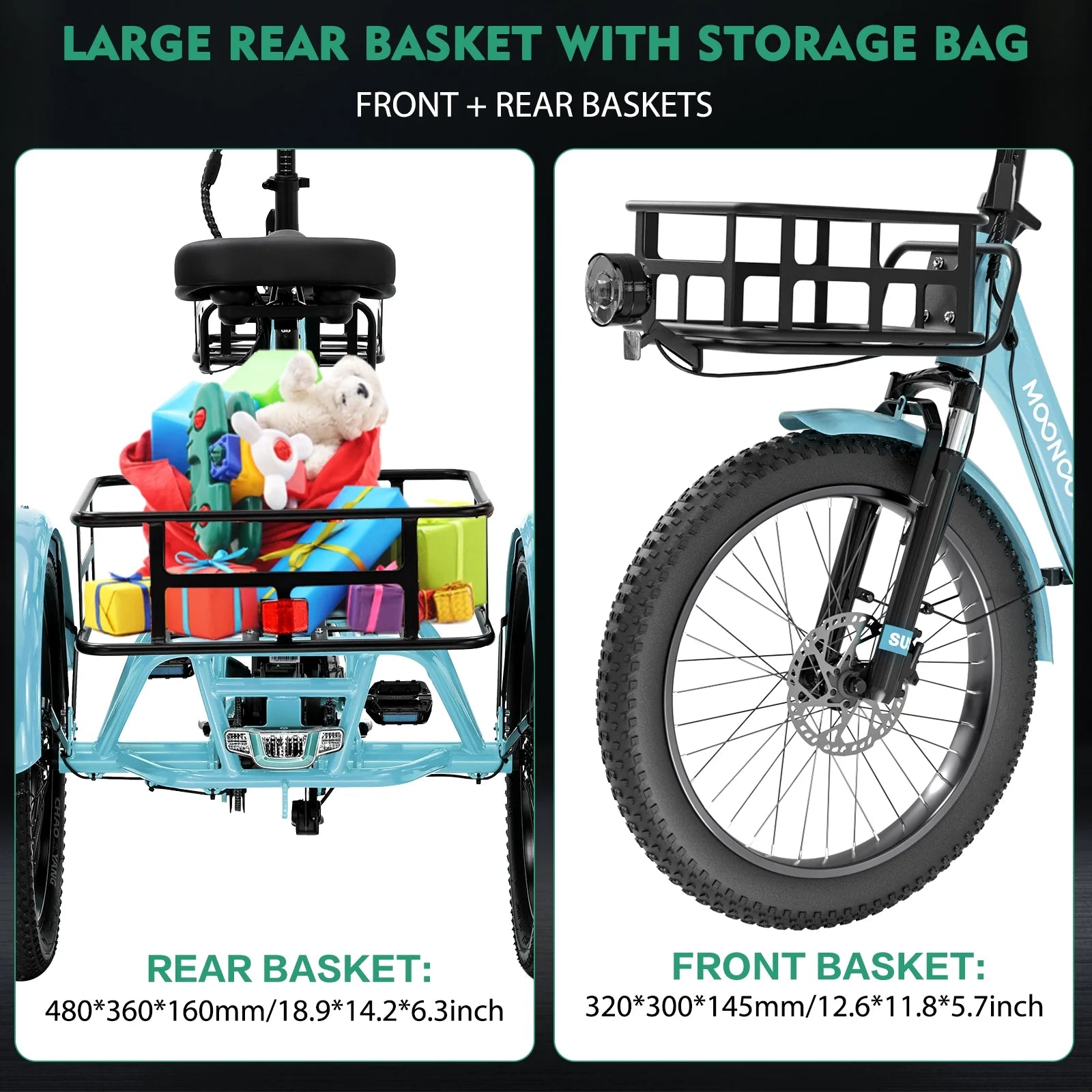 ABORON 3.0 Fat Tire Electric Trike for Senior Foldable E - Bike, 500W Motorized Tricycle Adult 20" Folding 3 Wheel Electric Commute Bike Trike W/48V Battery and Storage Baskets