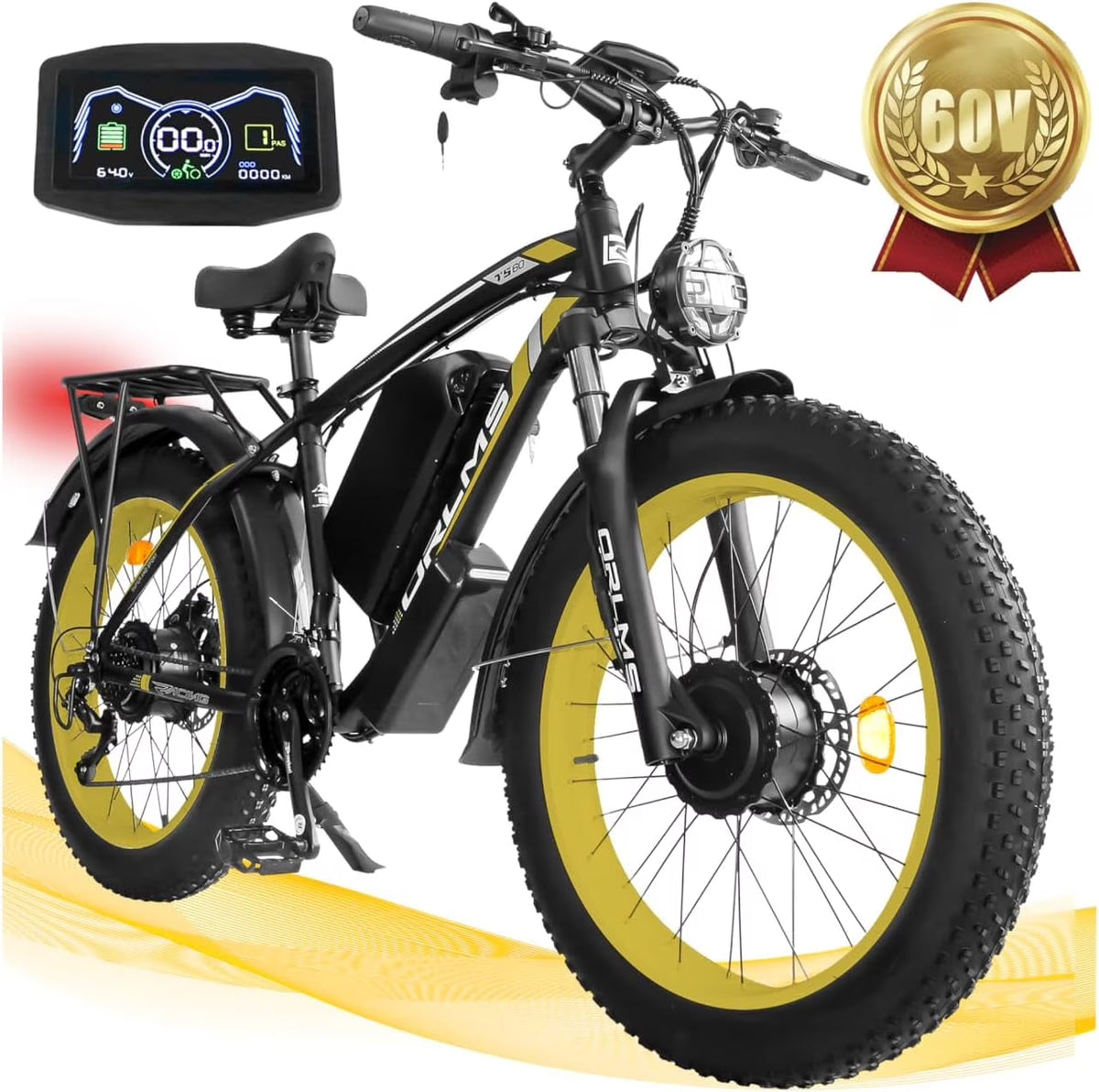 5000W (Peak) Electric - Bike for Adults, 60V 25AH Battery Electric Motorcycle, Dual - Motor - Ebike 50MPH Ebike, 26*4.0 Fat Tire Electric - Bicycle, AWD 21 - Speed Mountain Bike for All - Road UL 2849