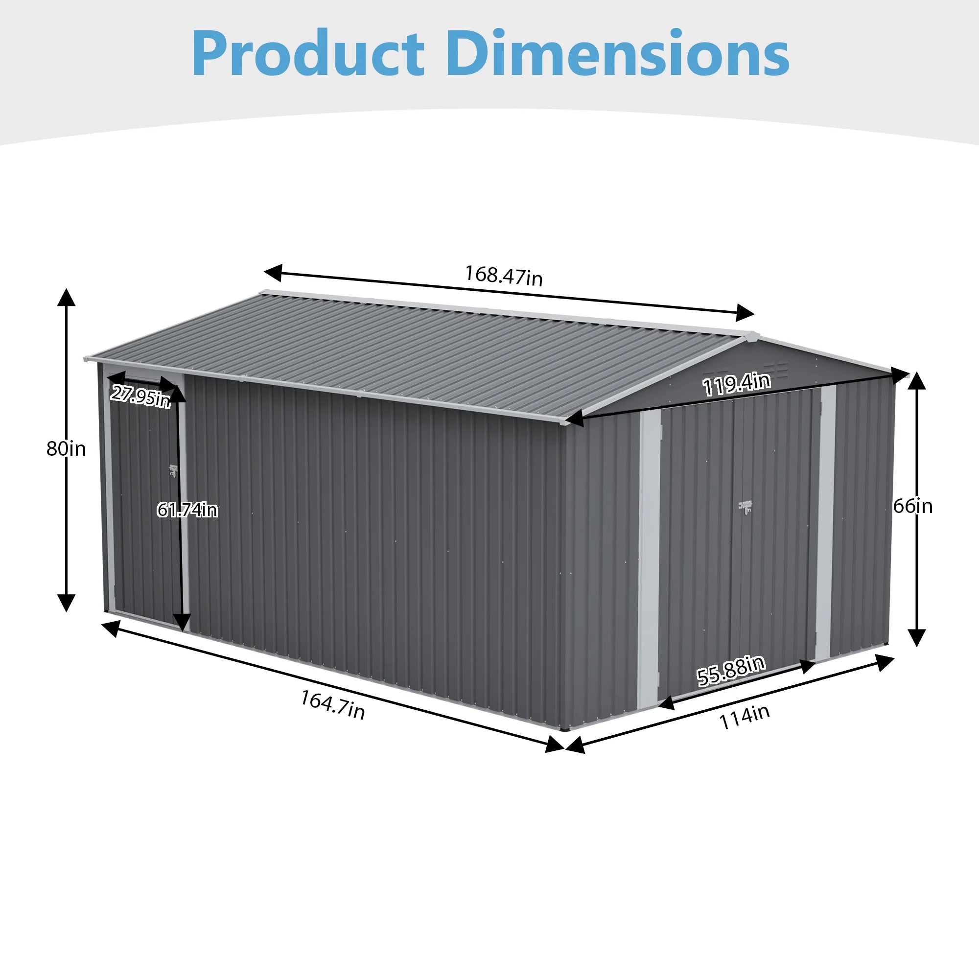 AECOJOY 10x14 FT Outdoor Metal Storage Shed, Large Garden Shed Tool Shed with 3 Lockable Doors & Side Door