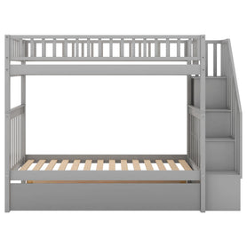 AECOJOY Twin Over Twin Bunk Bed with Trundle and Storage, Solid Pine Wood White