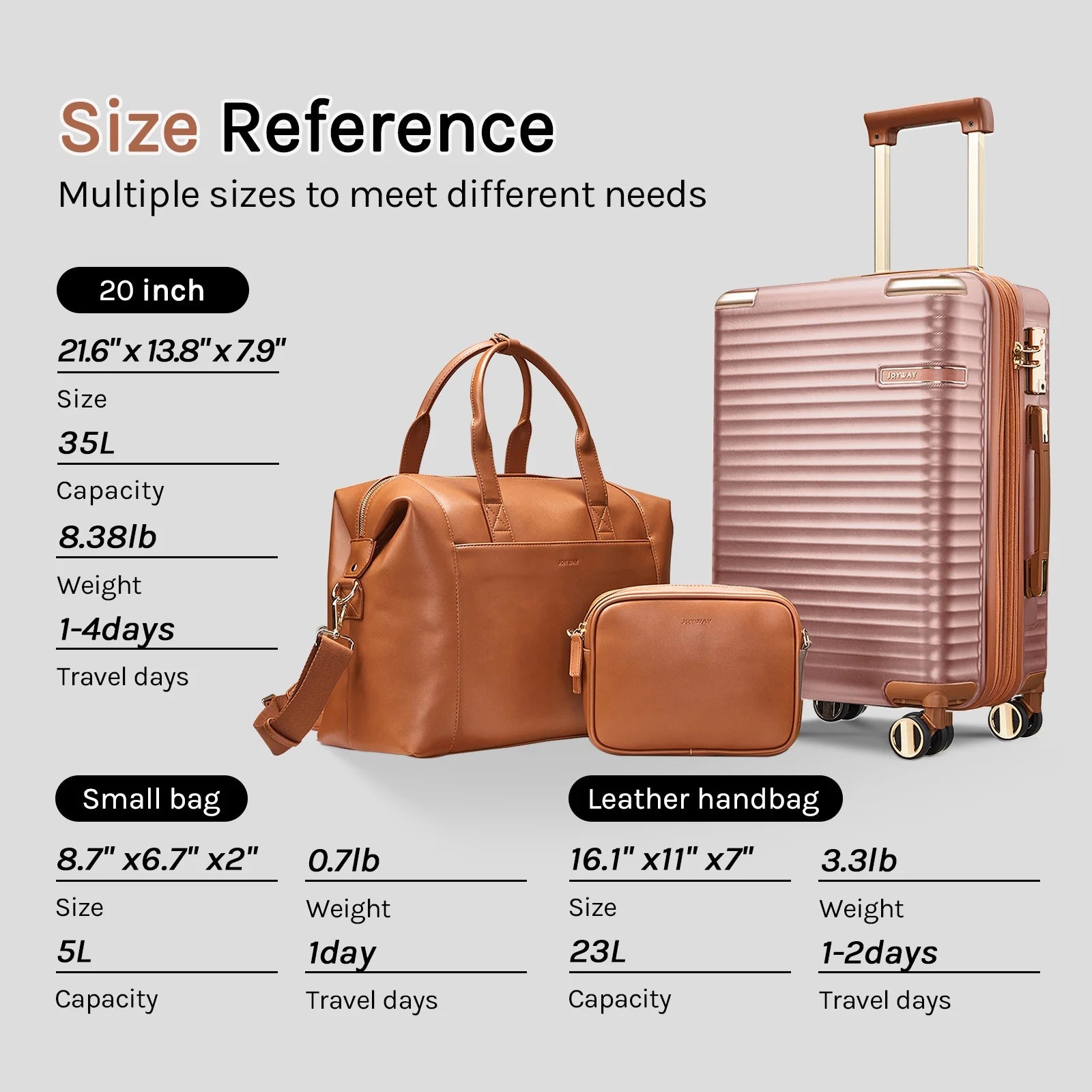 Joyway 3 - Piece Carry - on Luggage Set with Swivel TSA Lock and Leather Carry Bag
