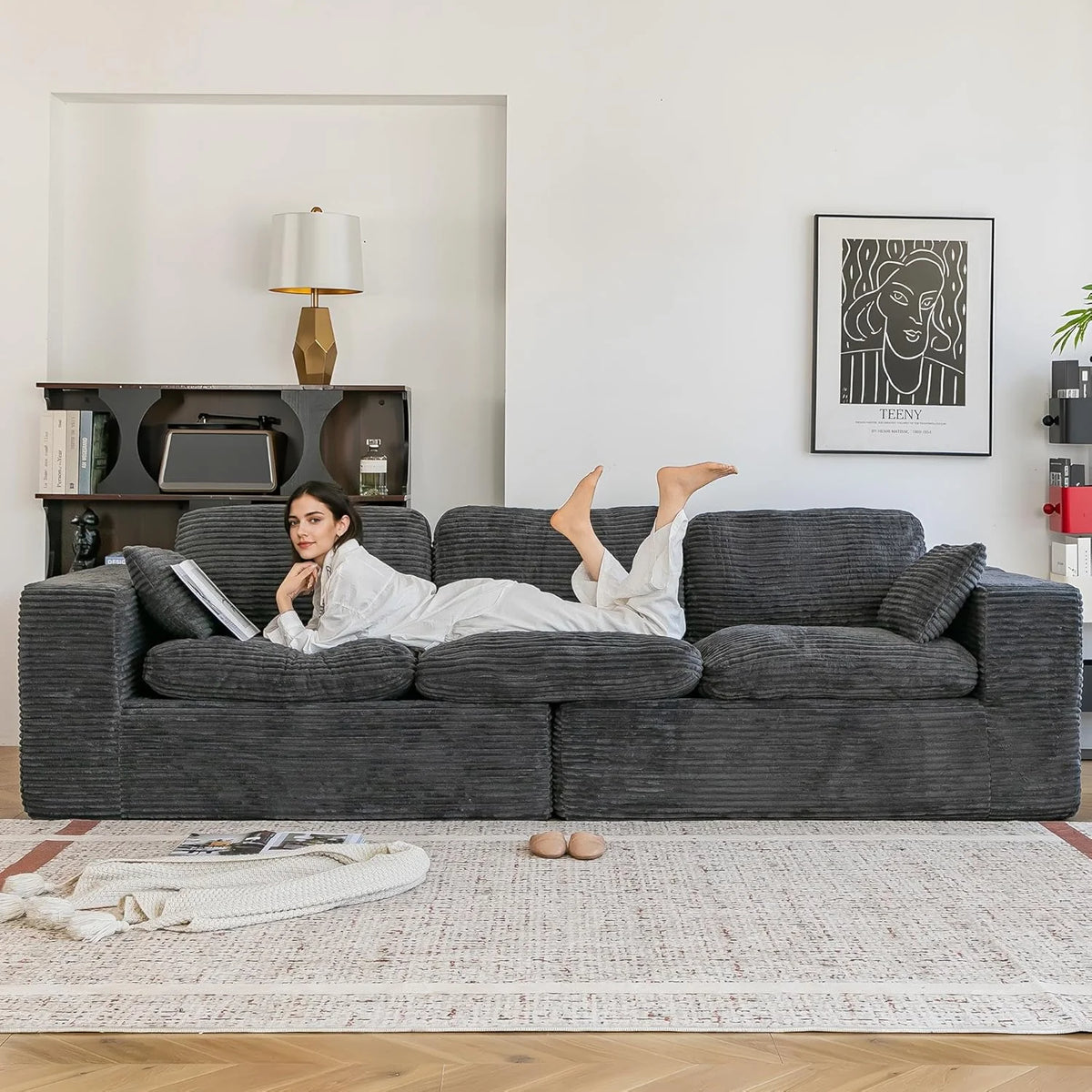 AECOJOY 110" Oversized Sofa for Living Room, 3 Seater Cloud Boneless Couch with Fluffy Seat Cushions
