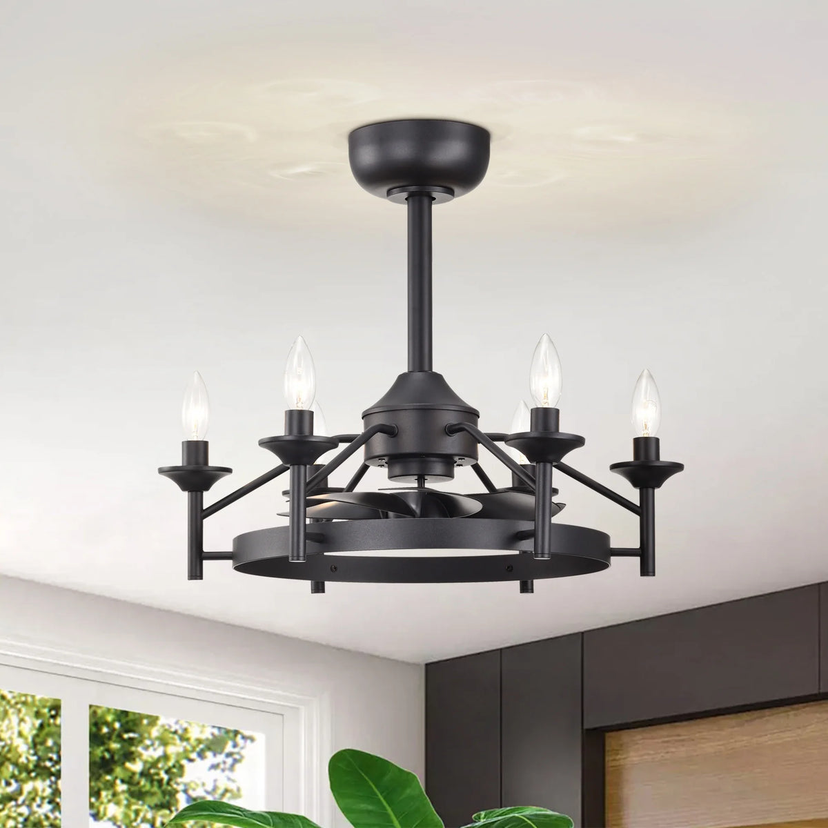 Maxax Candlestick Ceiling Fan with Light, 21" White Vintage Ceiling Fan with Remote Control, 6 Speeds Reversible Timing Ceiling Fan for Bedroom, Living Room