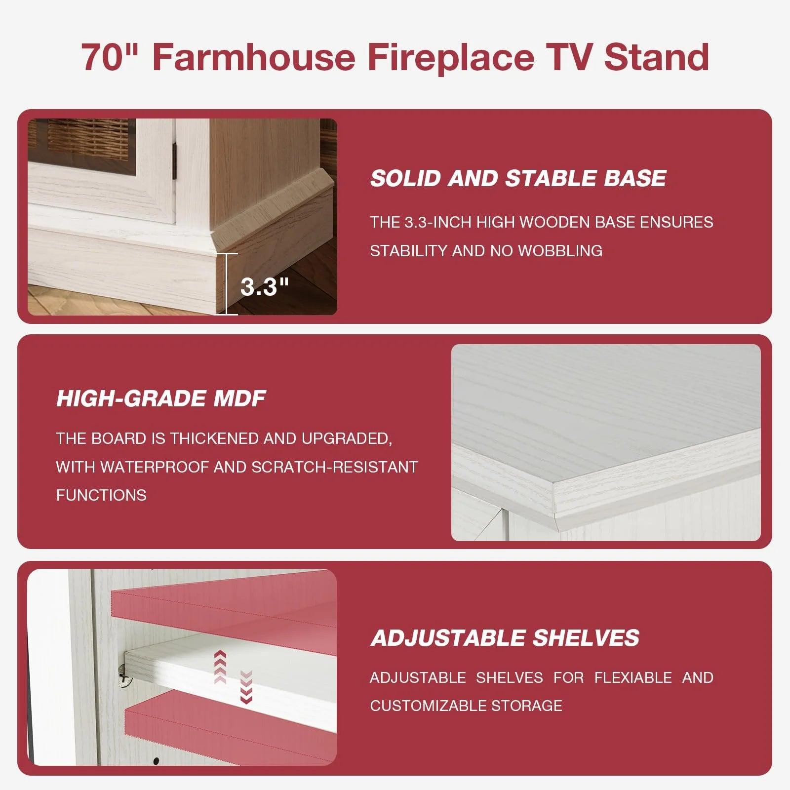 Easoger Fireplace TV Stand for Tvs up to 65", 12 Flame Colors&12 LED Light Colors, TV Console with 3-Sided Glass Fireplace, for Living Room, Gray