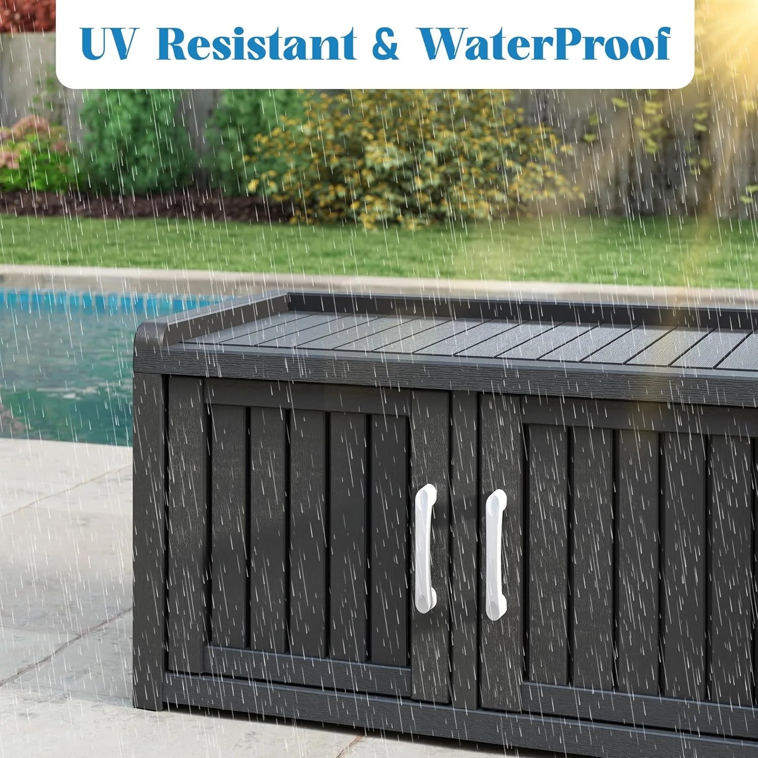 KAMABOKO Outdoor Shoe Storage Cabinet, Waterproof UV - Resistant Entryway Storage Bench Indoor Outdoor with 2 Barn Doors, Adjustable Shelves for Entryway, Bedroom, Hallway, Living Room(Black)