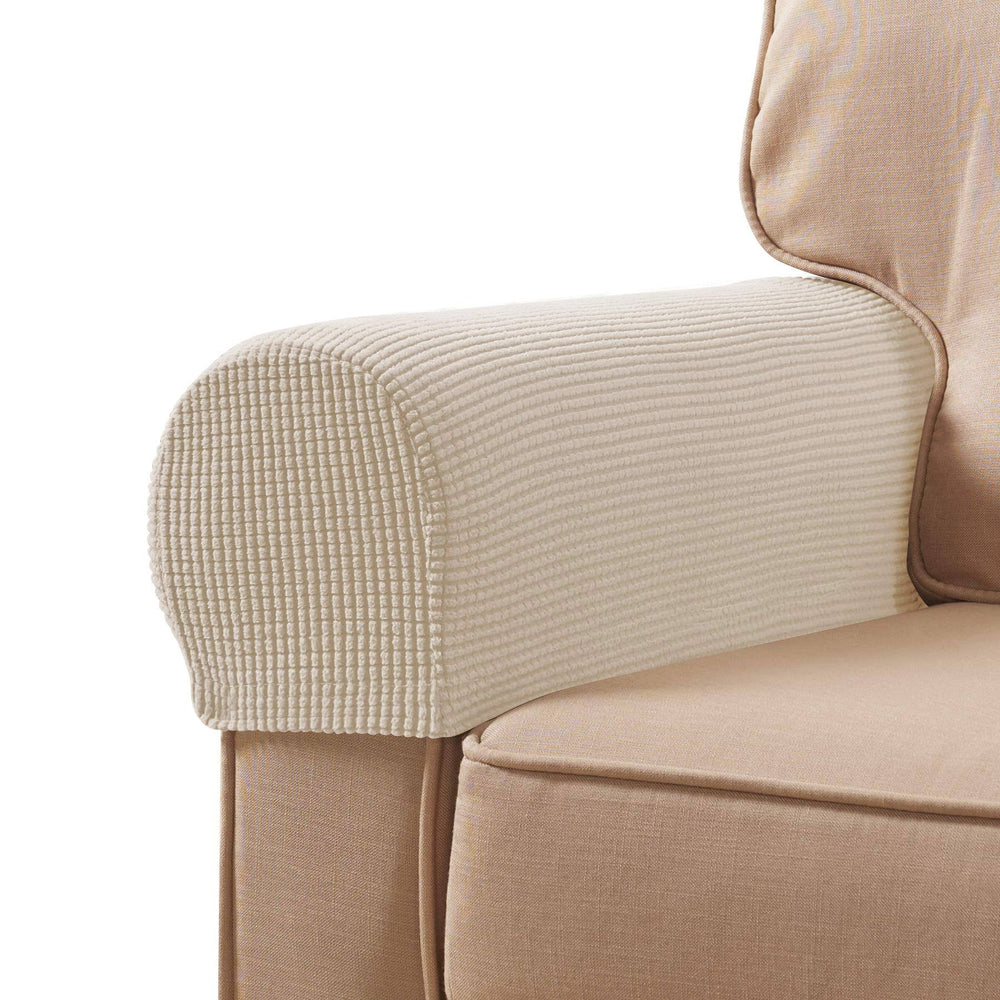 Subrtex Spandex Stretch Fabric Armrest Covers Anti-Slip Furniture Protector Sofa Armchair Slipcovers for Recliner Sofa Set of 2 with Free Twist Pins