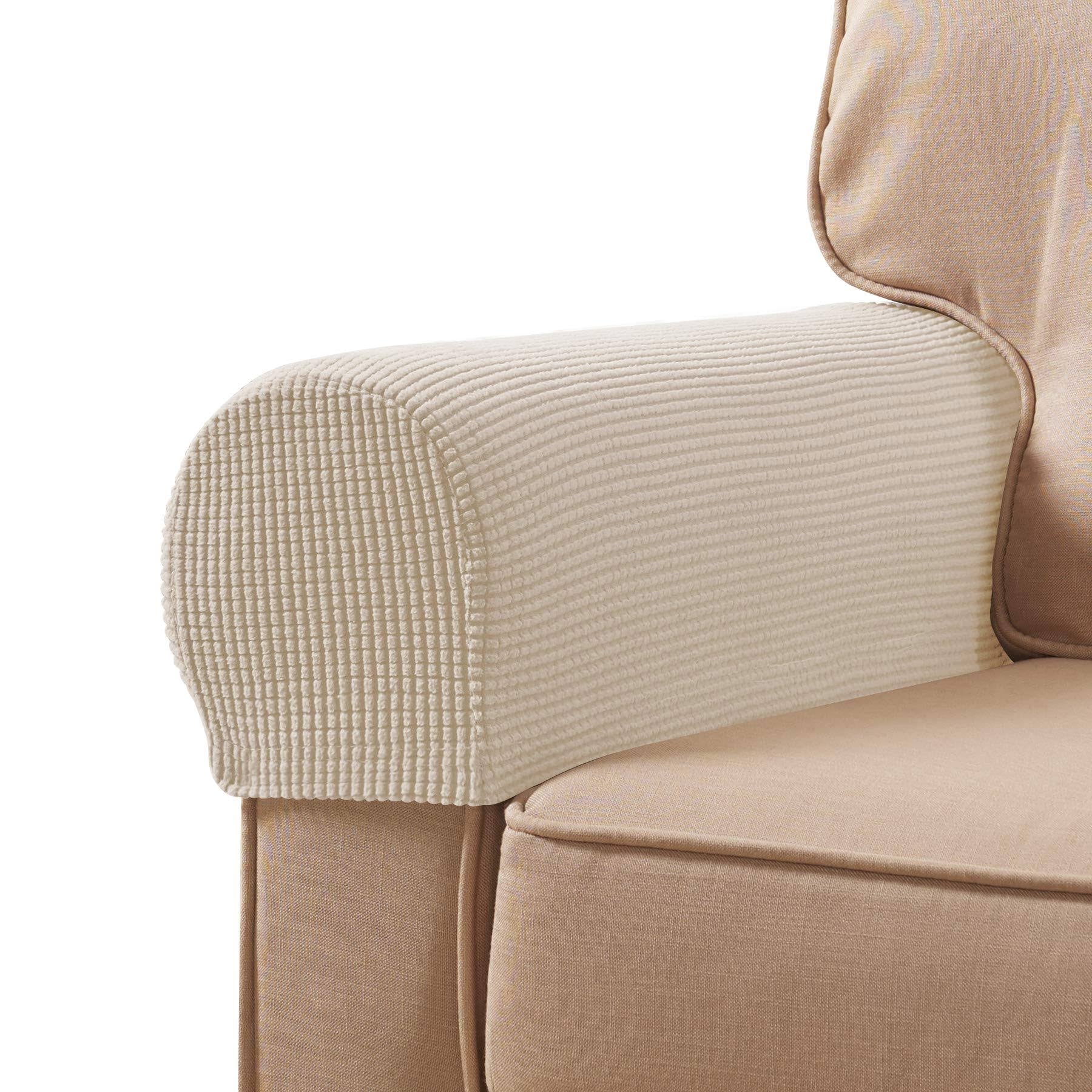 Subrtex Spandex Stretch Fabric Armrest Covers Anti-Slip Furniture Protector Sofa Armchair Slipcovers for Recliner Sofa Set of 2 with Free Twist Pins